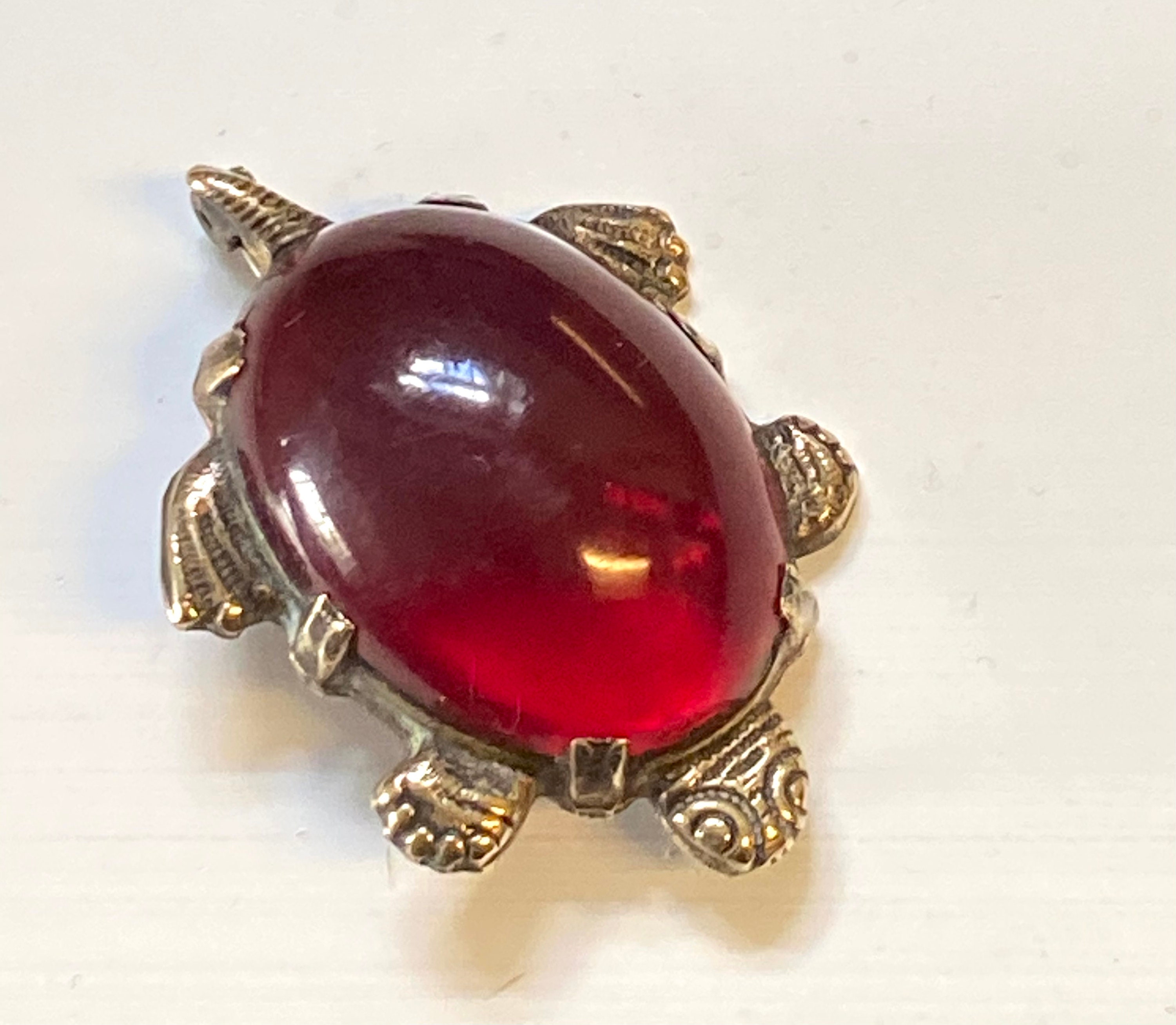 A Rare Very Cute 1940s Red Jelly Belly Turtle Brooch. Etsy