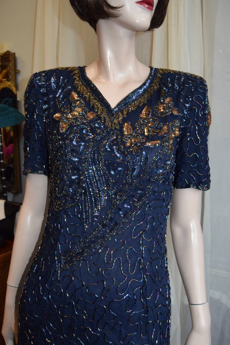 1980s Navy beaded dress 36 bust 28 waist image 9