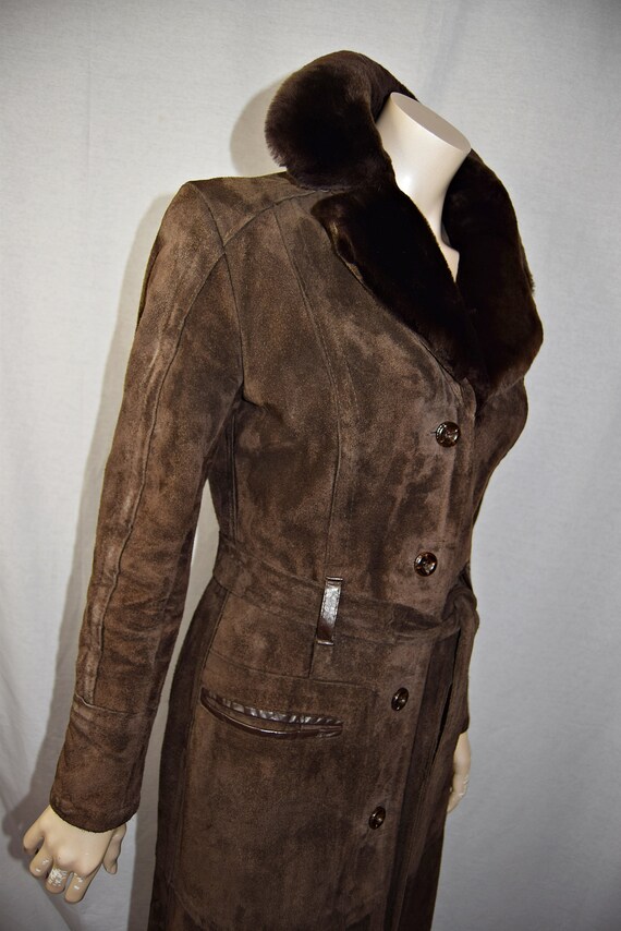 1970's Dark Brown, Full Length Trench Style Suede