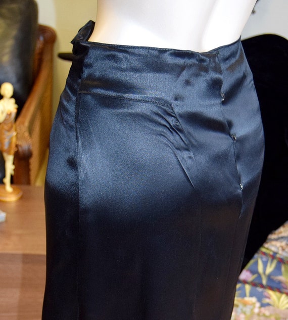 1930's Black Liquid Satin Skirt 26" waist, 38" hip
