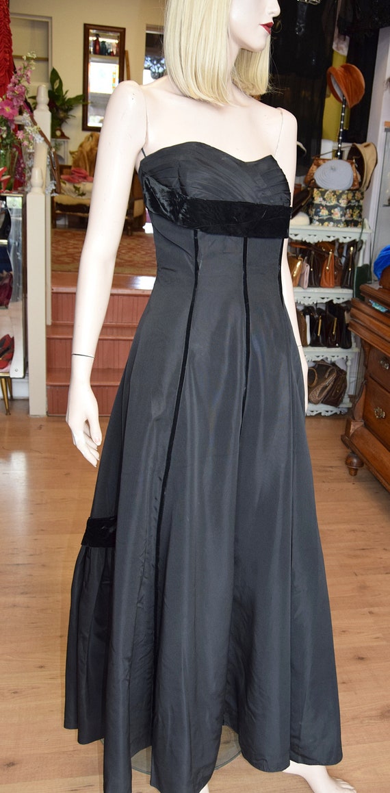 Late 1940s Black Taffeta Ball Gown