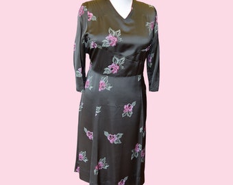1950s Dark Olive Satin Dress & Jacket  42-44 bust, 38-40 waist 48 hips