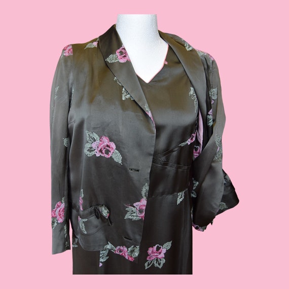 1950s Dark Olive Satin Dress & Jacket  42-44 bust… - image 5