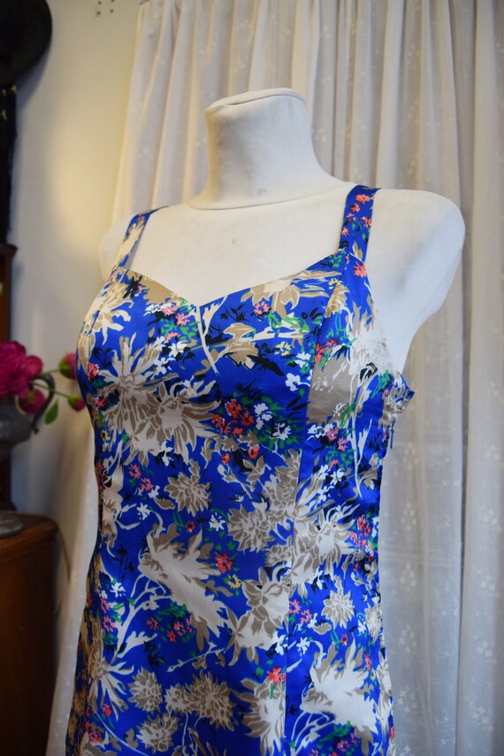 1960s Blue Maxi Dress with Keyhole Bust