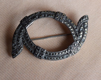 1930's Silver & Marcasite Brooch, Double Serpent