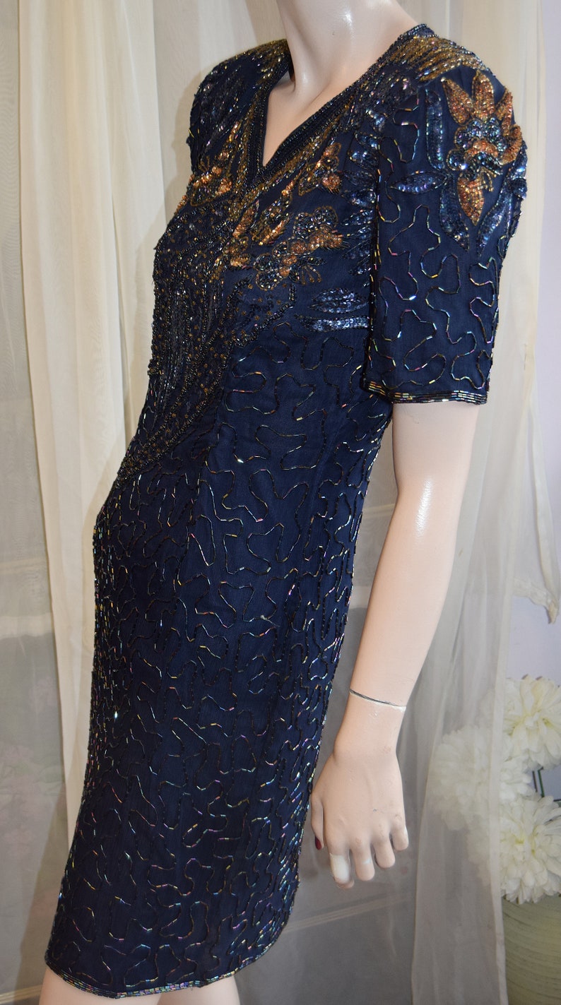 1980s Navy beaded dress 36 bust 28 waist image 3