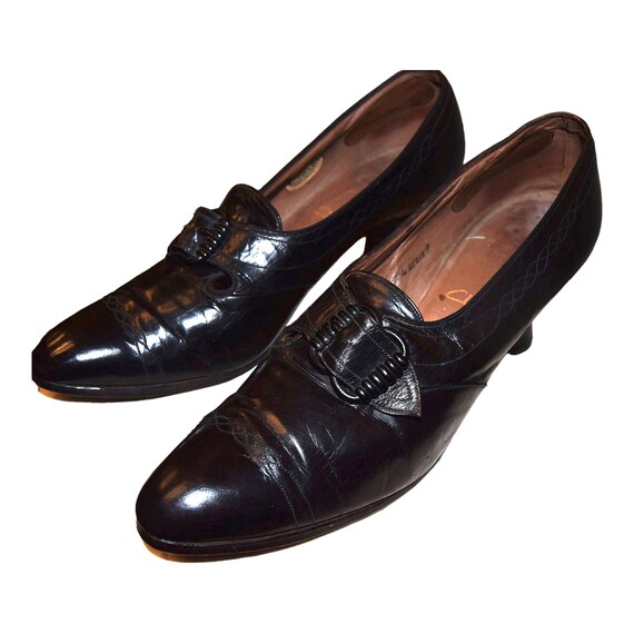 1920's Black Leather Shoes Approx UK 4.5 narrow f… - image 6