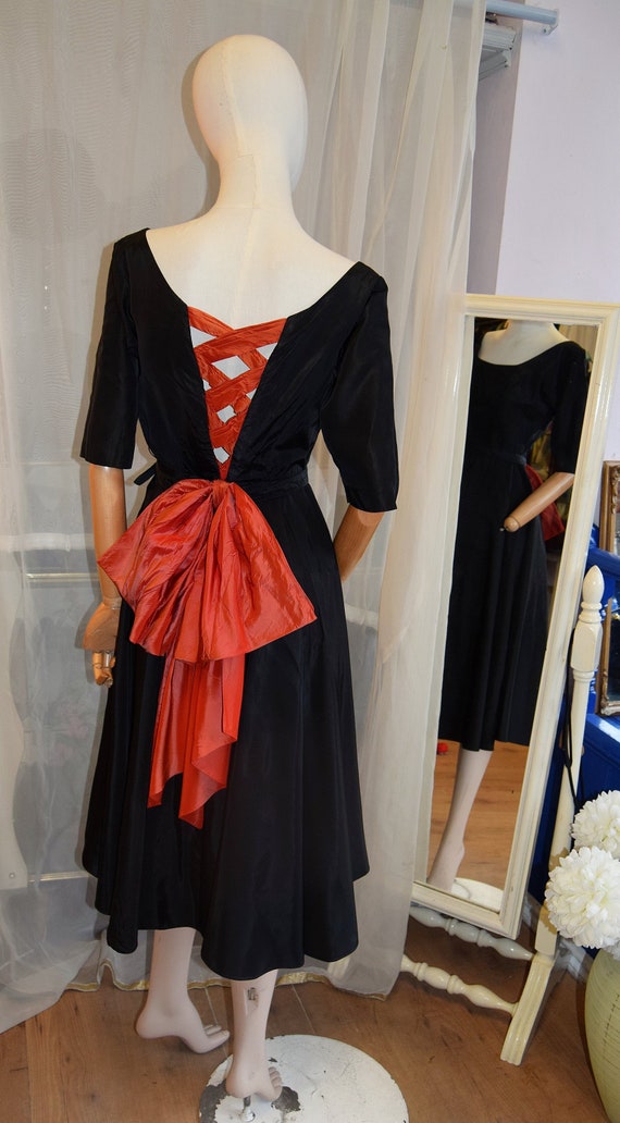 Jay Thorpe 1950s Black Silk Taffeta Cocktail Dres… - image 2