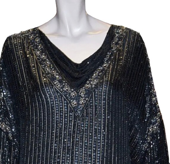 Black Silk Sequinned Kaftan/Tunic/Dress 38-42 bust - image 6