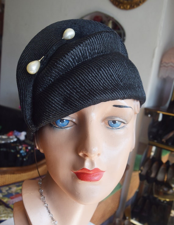 1930's Black Sisal Halo Hat