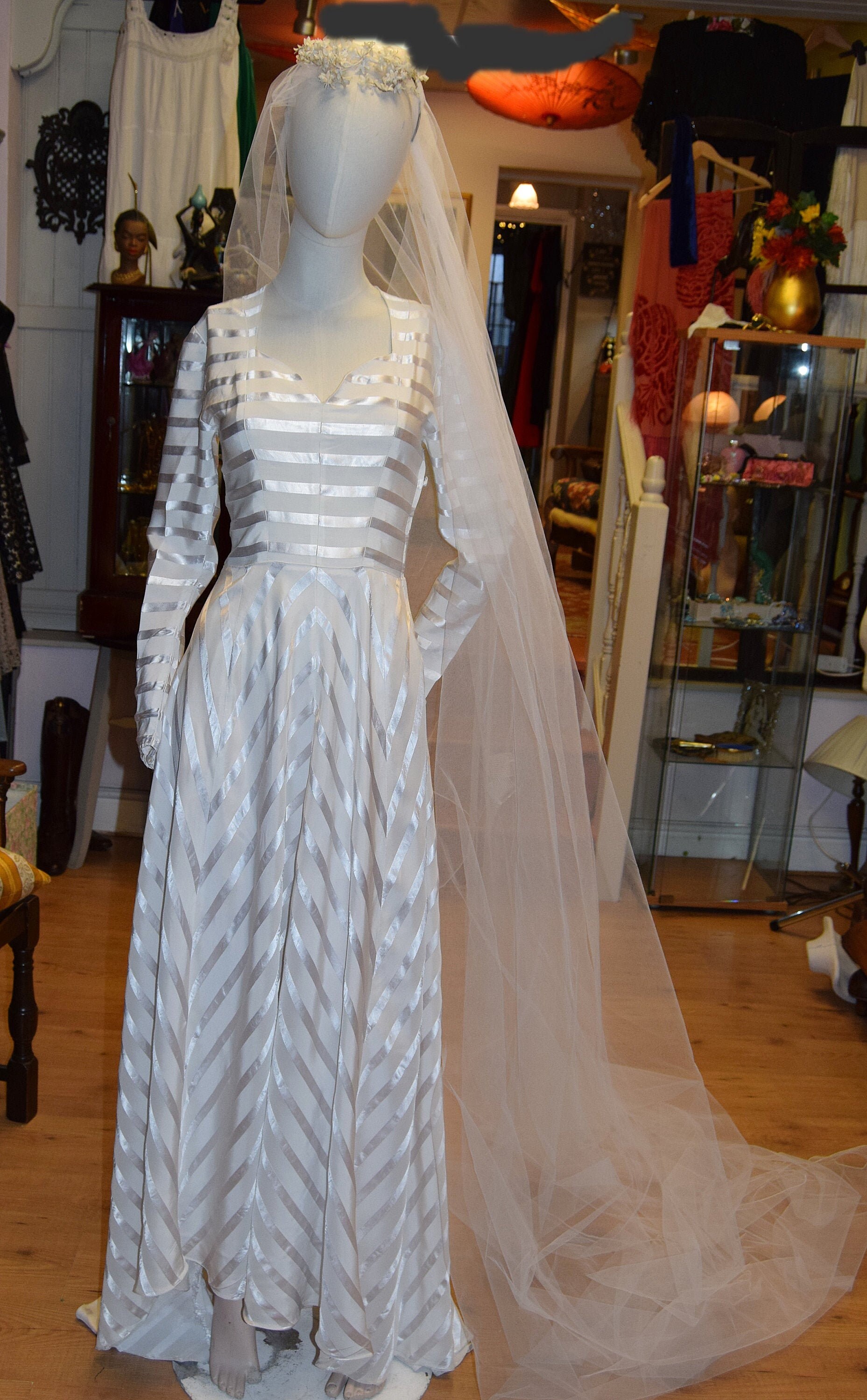 White striped cheap wedding dress