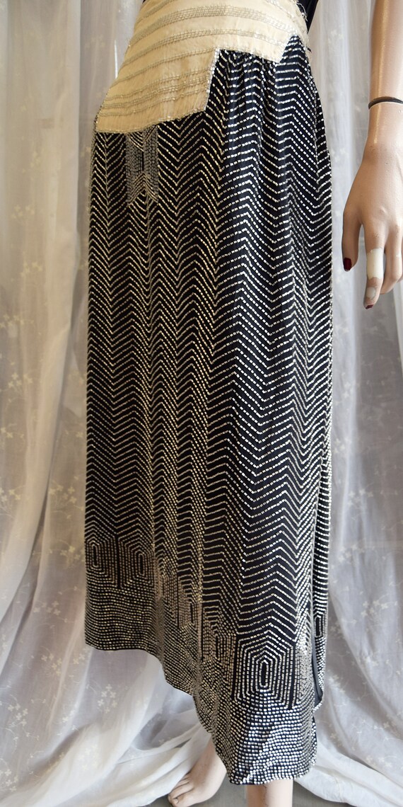 1930's Black Silk Beaded Tabard Style Skirt Panels