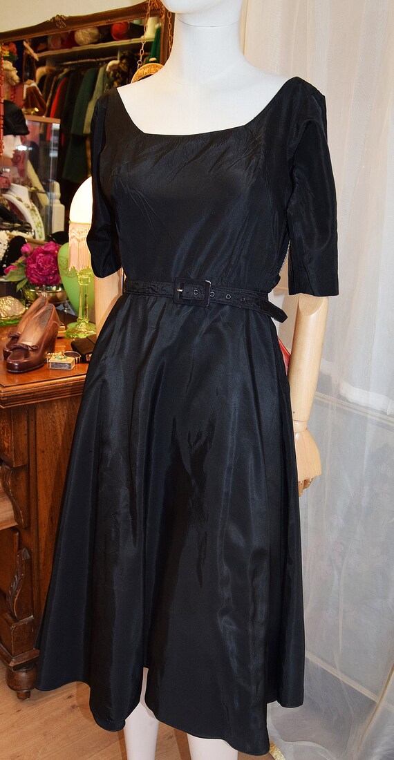 Jay Thorpe 1950s Black Silk Taffeta Cocktail Dres… - image 4