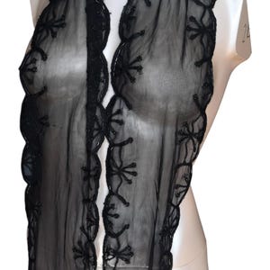 Antique Beaded Tambour Mesh Long Scarf /Lappet