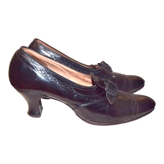 1920's Black Leather Shoes Approx UK 4.5 narrow f… - image 8