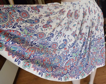 1950's Floppy Cotton Skirt With Deep Paisley Border  Print 26" Waist