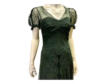 1930’s Chantilly lace gown with peekaboo sleeve detail,34" Bust 26" waist