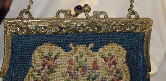 Sweet Edwardian Antique Needlepoint Evening Bag w… - image 5