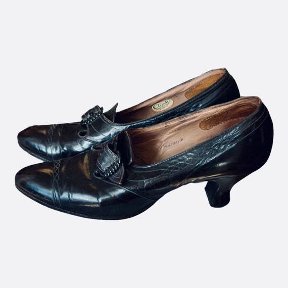 1920's Black Leather Shoes Approx UK 4.5 narrow f… - image 4