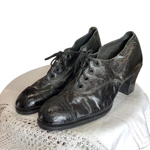 Antique  Women's  Edwardian Black Leather Shoes