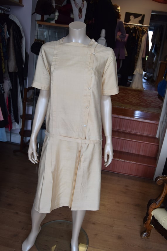 Antique 1920's Raw Silk Drop Waist Day Dress 34-3