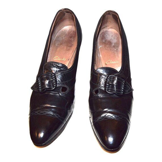 1920's Black Leather Shoes Approx UK 4.5 narrow f… - image 5