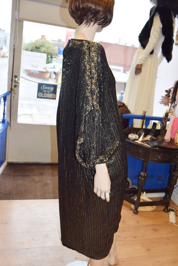 Black Silk Sequinned Kaftan/Tunic/Dress 38-42 bust - image 4