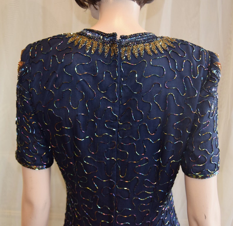 1980s Navy beaded dress 36 bust 28 waist image 4