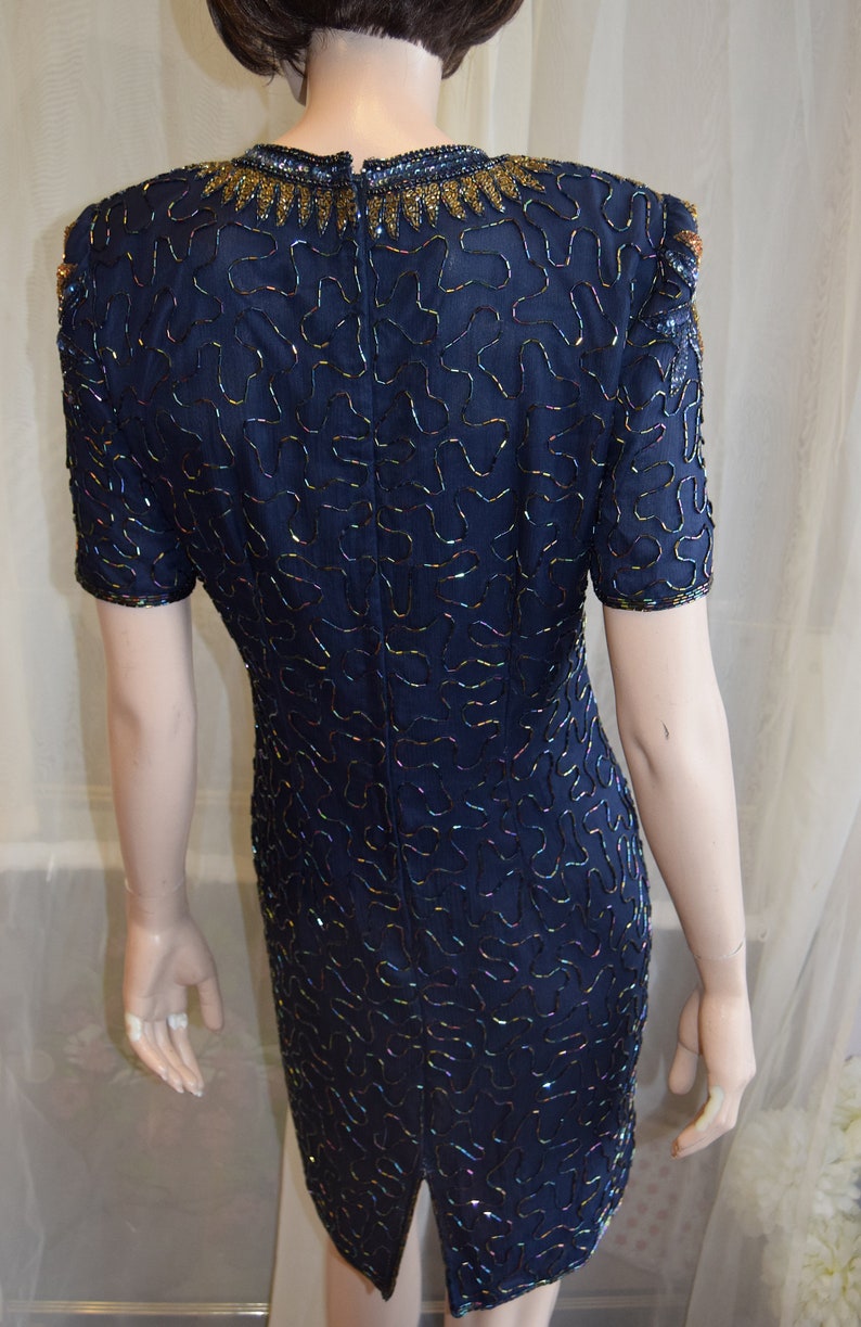 1980s Navy beaded dress 36 bust 28 waist image 7