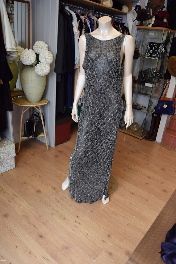 1930's Art Deco Black Silk Beaded Gown