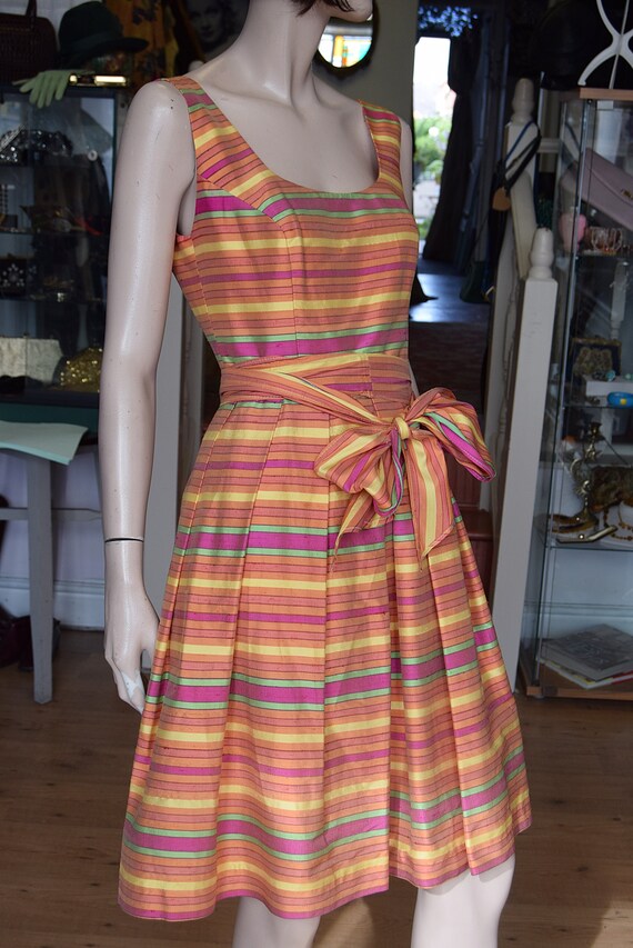 Raw Silk Rainbow Stripe Dress approx size Uk 10.