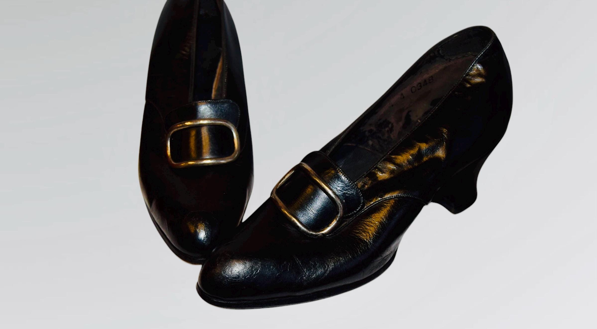 1930's Black Leather Pilgrim Shoes Size UK 4 - Etsy