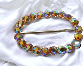 Art Deco Oval Dress Buckle With Tangerine Aurora Crystals