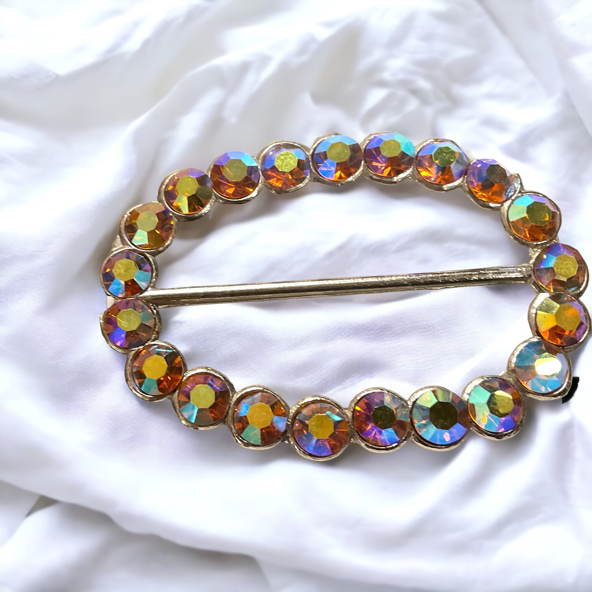 Art Deco Oval Dress Buckle With Tangerine Aurora Crystals