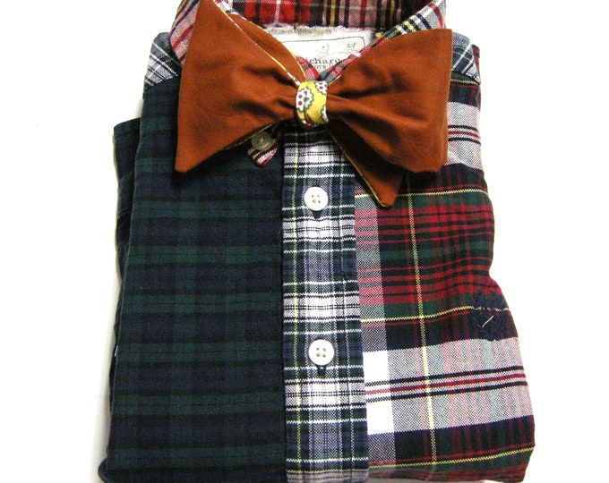 Boys Bow Tie Shirt Patchwork Plaid With Reversible Mustard and Etsy