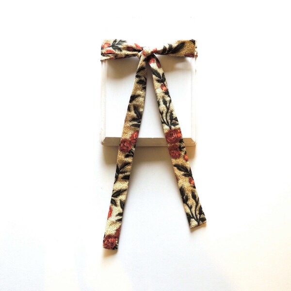Western Bow Tie Floral Orange and Olive Green Mens Necktie Handmade Accessory