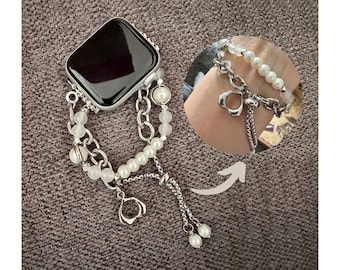 Correa de perla para Apple Watch, hecha a mano para mujer, correa para Apple Watch de 9, 8, 41/45 mm, SE 7, 6, 5, 4