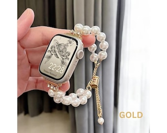 Correa de perla para Apple Watch, hecha a mano para mujer, correa de muñeca para Apple Watch • 49 41 45 38 mm • 42 44 mm 40 mm