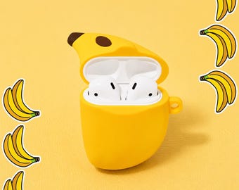 Banana AirPods Case, 3D Silicone Protective Cover with Hook, Case for AirPods 3, 4 Pro 2, 3 and 4