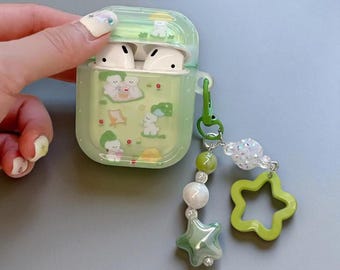 Funda para AirPods con llavero de estrella, diseño de dibujos animados / Compatible con AirPods 1/2/3/4/Pro 2, Regalo para chicas amantes de las mascotas