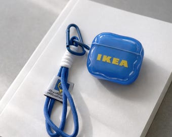 Funda de silicona azul con letras del alfabeto para AirPods, fundas protectoras con cordón, fundas para auriculares AirPods 1, 2, 3 Pro 2, 3