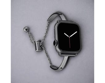 Correa de metal para Apple Watch, pulsera de acero inoxidable de moda para iWatch Series 9, 8, 7, SE, 6 y 5, regalo para niña.