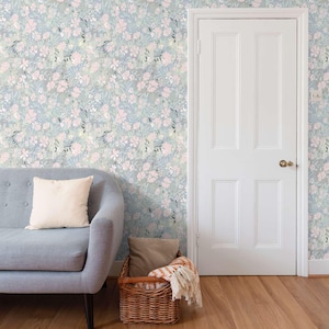 Carta da parati floreale "Oops-a-daisy" in blu pastello, da incollare al muro, rotolo da 52 cm x 10 metri, Cottagecore Home Decor