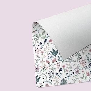 SAMPLE Floral light wallpaper in pastel, green, pink and neutral called &#39;Bluma.&#39; Flower design for dining room, lounge, bedroom + home decor