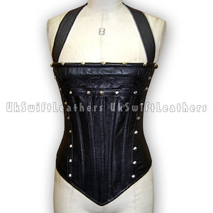 Mature Women&#39;s Premium Sheepskin Leather Corset-Style Top with Stud Accents