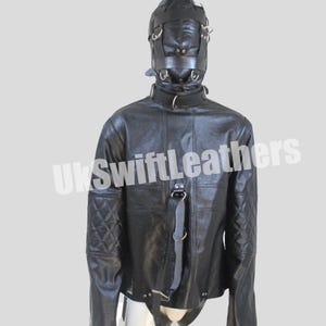 Ausgereifte Echtleder-Zwangsjacke für Herren mit Maske - Ultimative Bondage-Ausrüstung