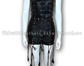 Zwarte leren mini-jurk met veters en corset bodycon-jurk voor dames