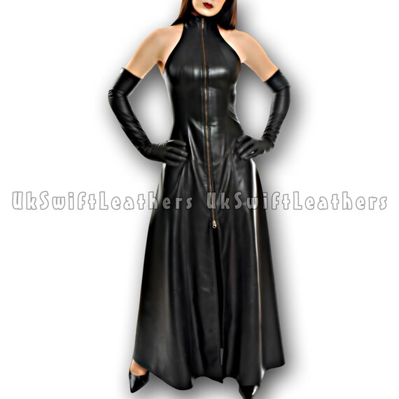 Black Sheepskin Leather Gown  High Neck, Sleeveless Zipper Dress - Etsy  Australia