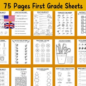 May include: A set of 75 printable worksheets for first grade students. The worksheets cover a variety of subjects, including math, reading, and writing.  The worksheets are black and white and feature a variety of fun and engaging activities.