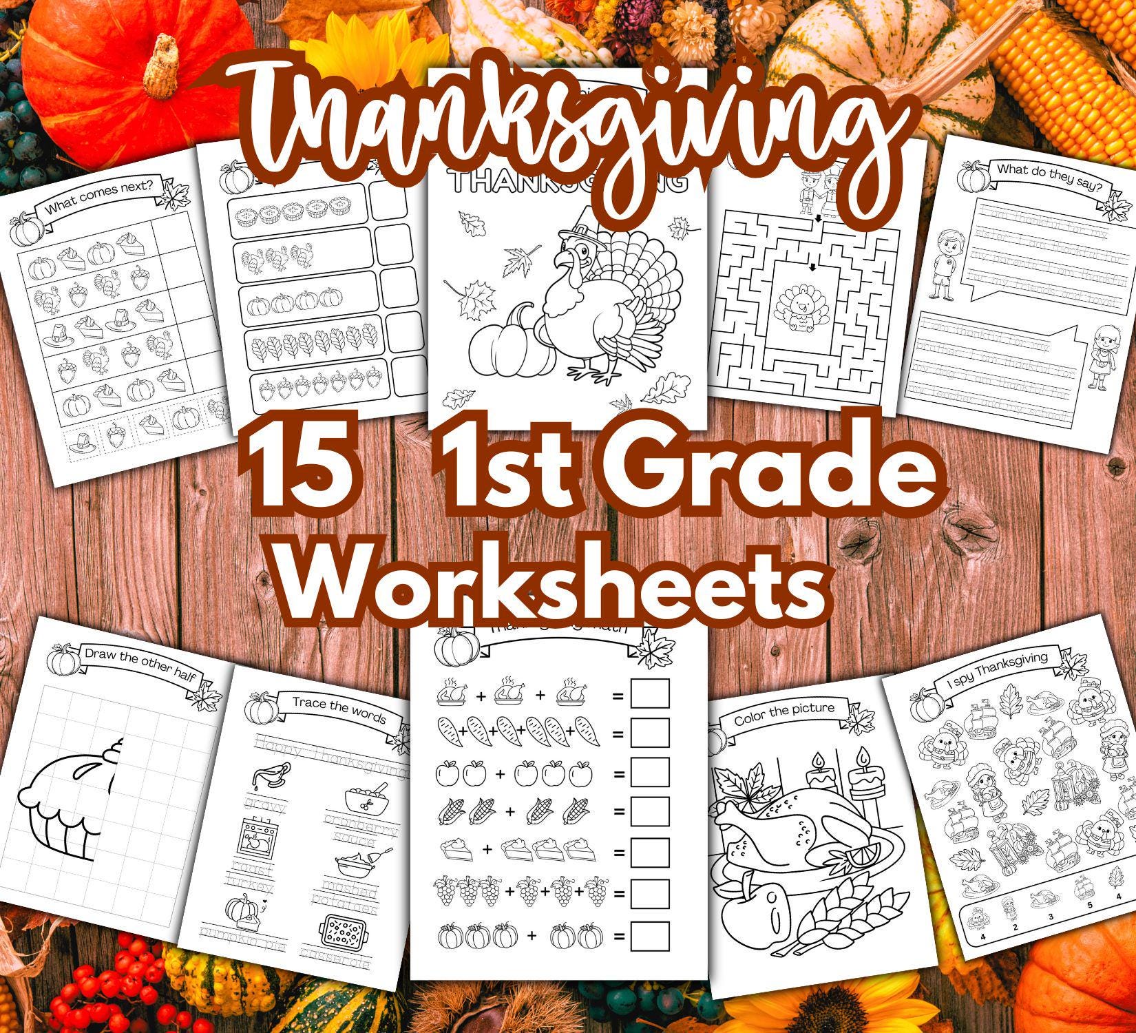 15-printable-thanksgiving-worksheets-activity-pages-for-first-grade-thanksgiving-coloring-pages-mazes-math-activities-for-1st-graders-etsy for Math Worksheets Thanksgiving Free Printable 15 Printable Thanksgiving Worksheets & Activity Pages for First Grade, Thanksgiving Coloring Pages, Mazes, Math, Activities for 1st Graders - Etsy for Math Worksheets Thanksgiving Free Printable